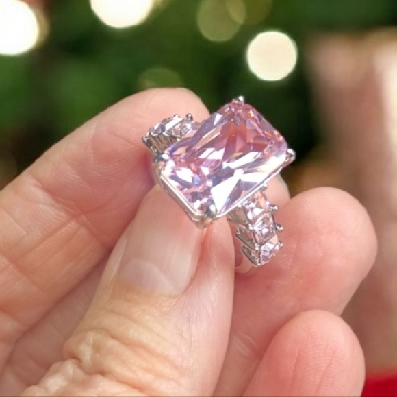 💕925 Sterling Silver Pink Ice Moissanite Ring - Picture 3 of 17